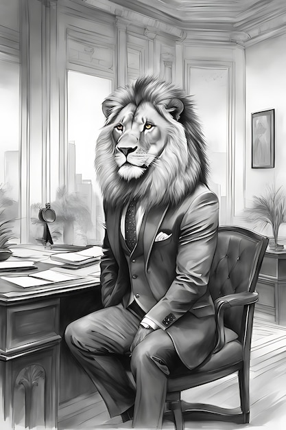 Photo lion stylishly dressed coloring page printable quality print and paint white or black