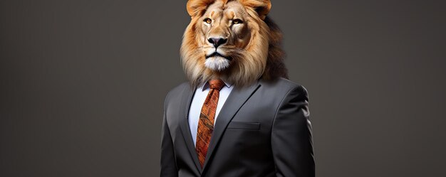 Photo lion in a suit looking directly at the camera