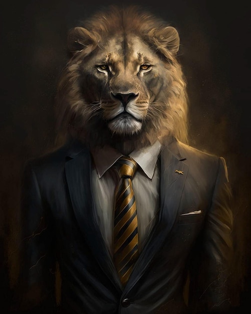 Photo a lion in a suit with a shirt that says 