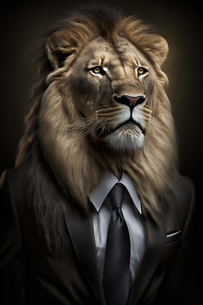 A lion in a suit with a shirt that says'i am a lion '