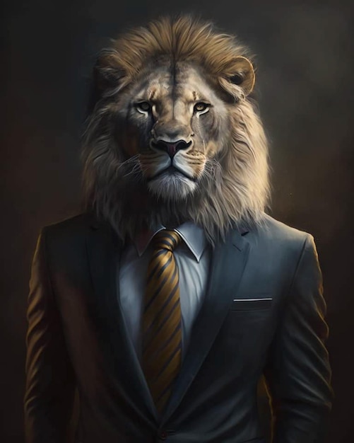 Photo a lion in a suit with a shirt that says lion on it.