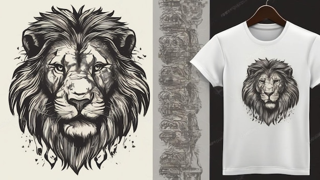 Photo a lion and a t - shirt are displayed in front of a wall