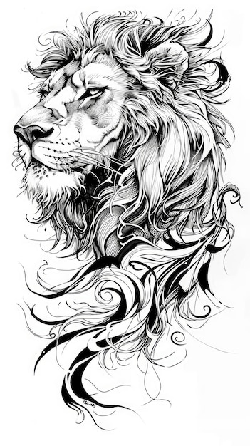 Lion tattoo flash AI generated Image