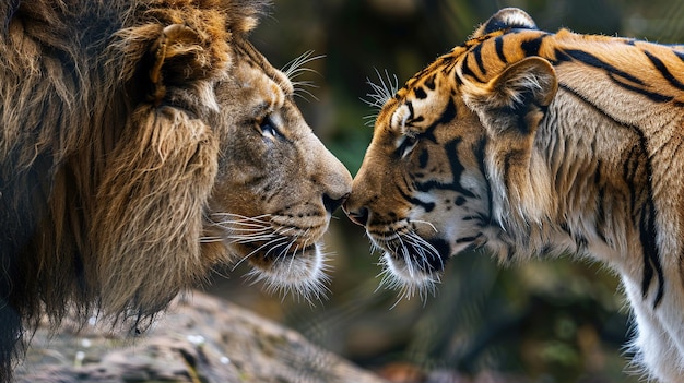 Photo lion and tiger facetoface