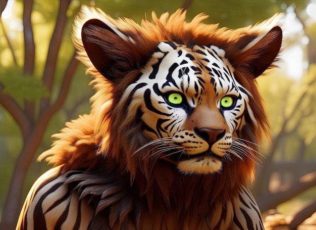 Lion and tiger human animal hybrid anime girl manga style illustration generative ai