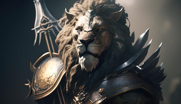 Lion warrior digital art illustration Generative AI