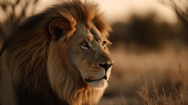 A lion in the wild with the title'lion king '