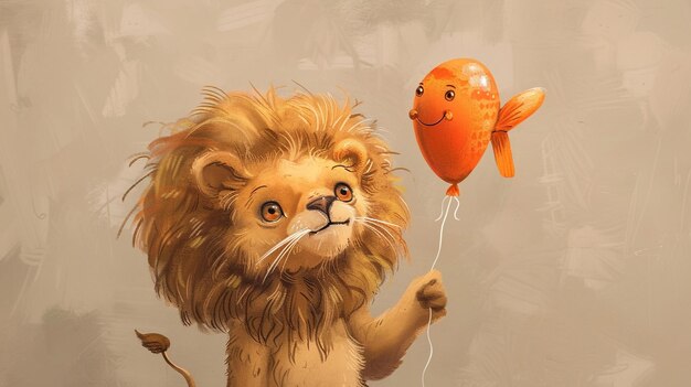 Photo a lion with a balloon that says quot lion quot on it