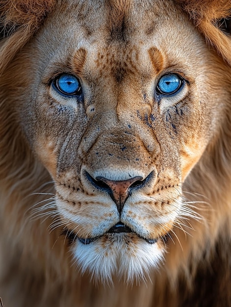 Photo a lion with blue eyes and a blue eye