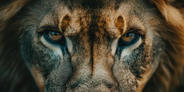 Photo a lion with a blue eyes looks into the camera