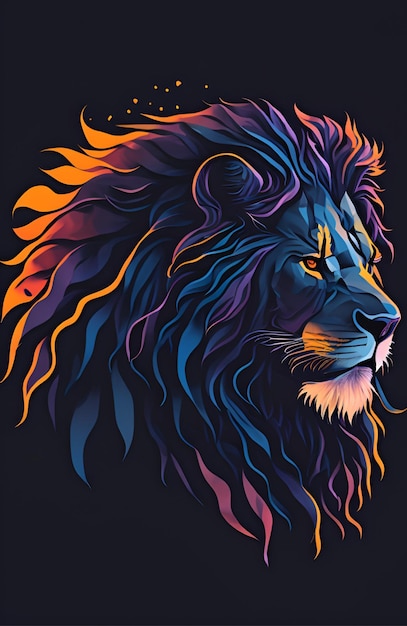 A lion with a blue mane and a black background.