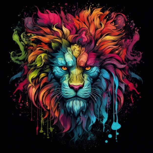 Photo a lion with a colorful mane and a colorful mane