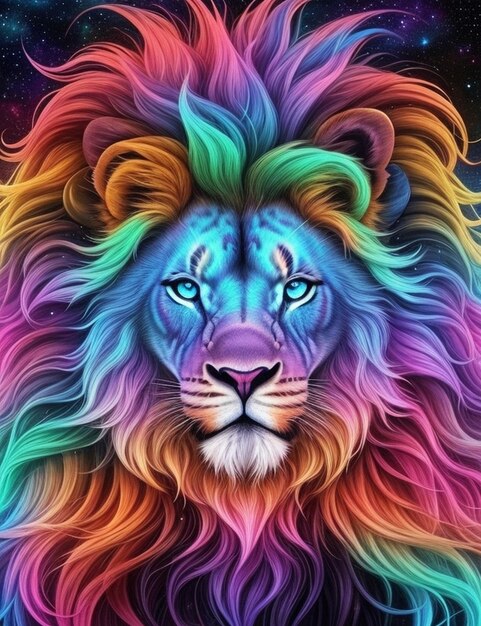 Photo a lion with a colorful mane is shown in a colorful image