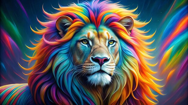 Photo a lion with a colorful mane on its head