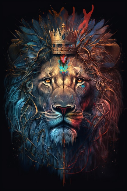 A lion with a crown on his head