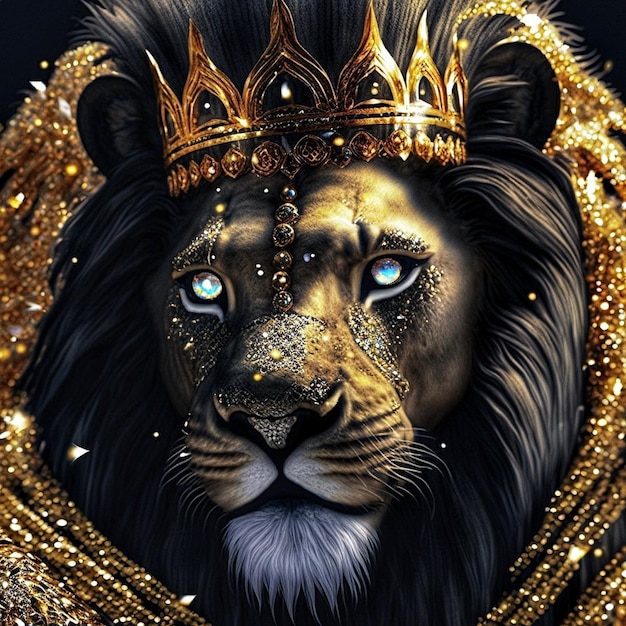 A lion with a crown on it