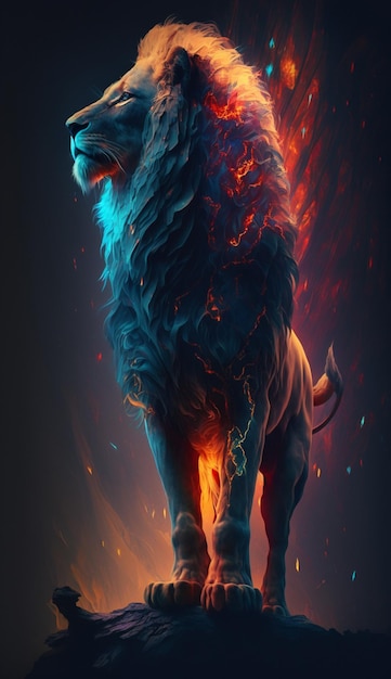 A lion with flames on its back