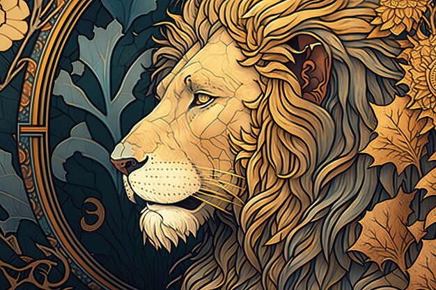 A lion with a golden mane illustration