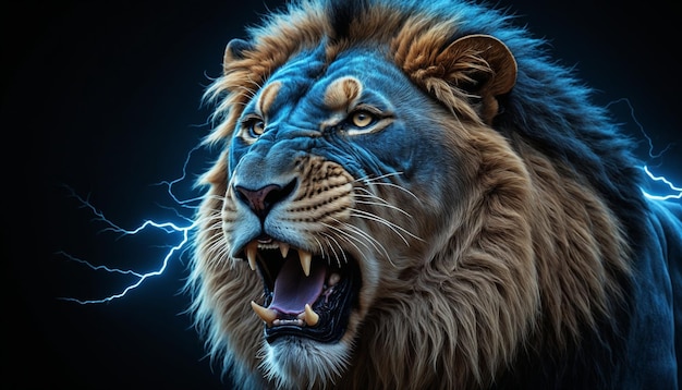 a lion with a lightning bolt on its head