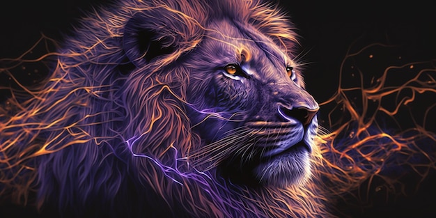 Lion with lights in the dark Generative AI technology