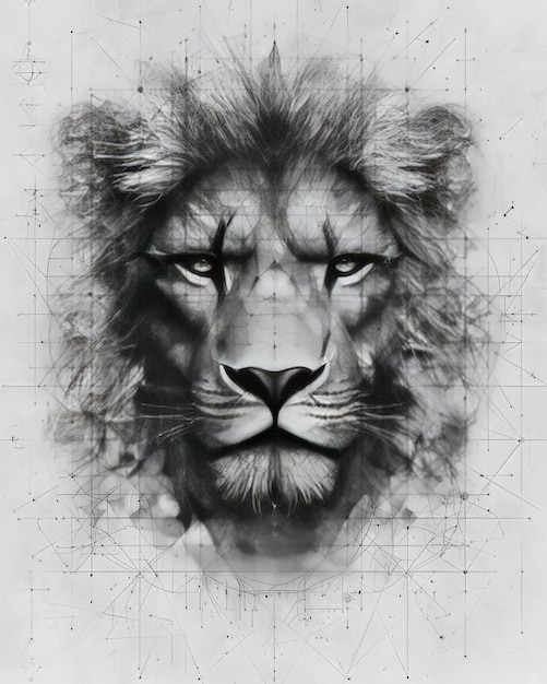 Photo a lion with a lion head on it that is black and white