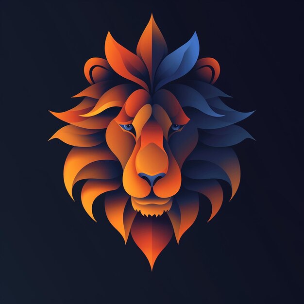 Photo a lion with a mane of blue and orange colors