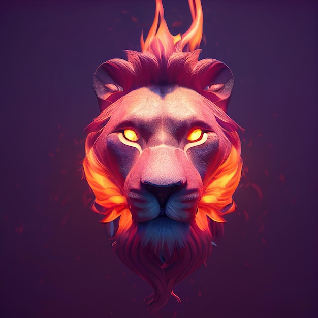 Lion with mane made of fire creative illustration