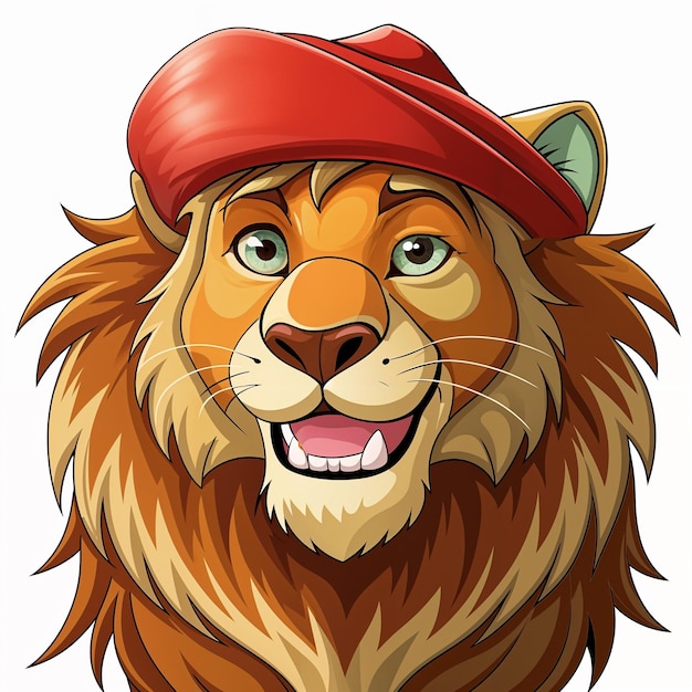 a lion with a red hat that says lion