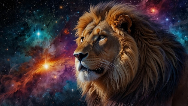 a lion with a star in the background