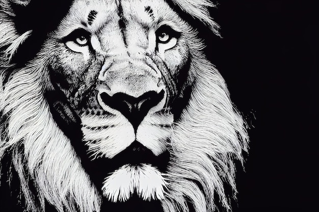 Lion with a thick mane pencil drawing art 3D rendering raster illustration