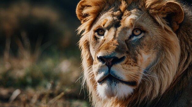 a lion with a white face and a brown mane