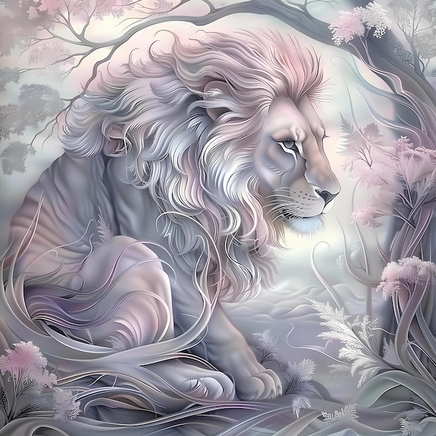 Photo a lion with a white mane sits in the woods