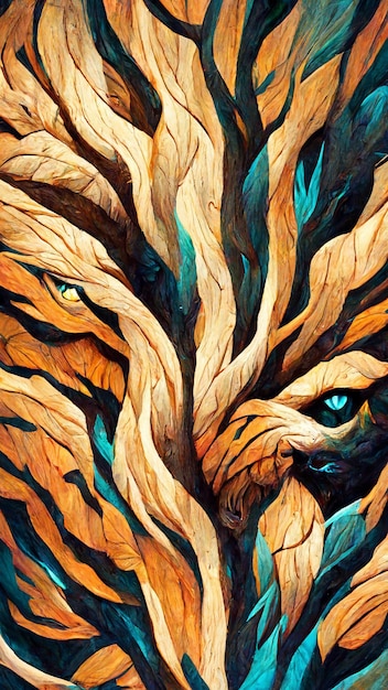 Lion wood painting fluff texture