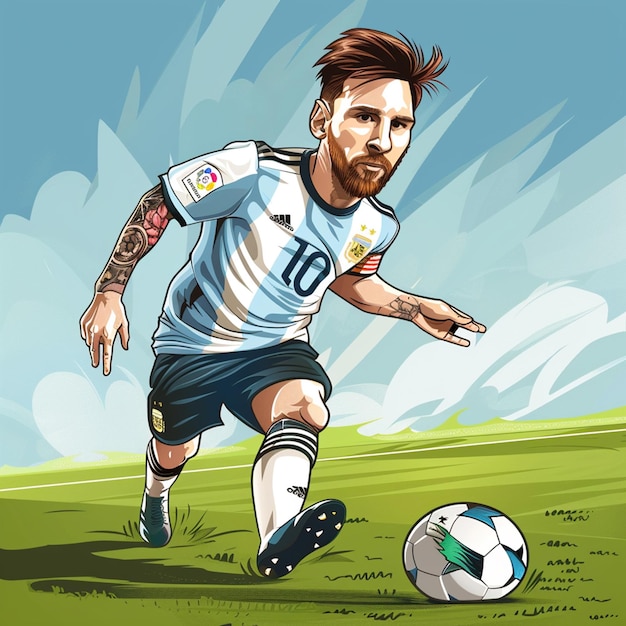 Lionel Messi is playing football on the field