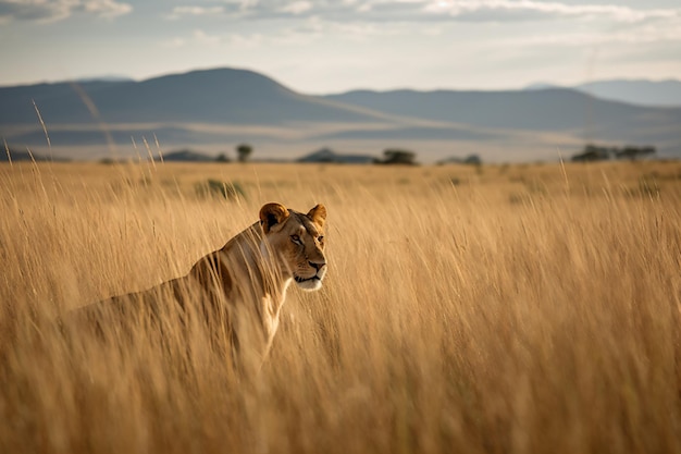 A lioness in the grass in kenya