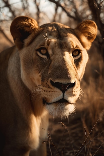 A lioness is on a safari in kenya.