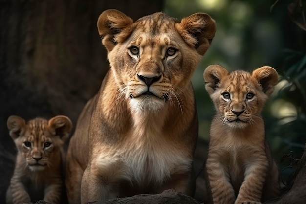 Lioness with lion cubs Generative AIx9