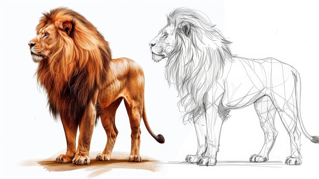 Photo lions pride a realistic portrait and sketch