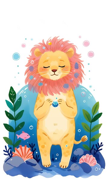 Photo lions underwater dream fairytale watercolorstyle illustrations