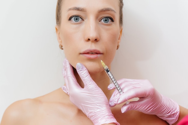 Lip augmentation procedure at salon