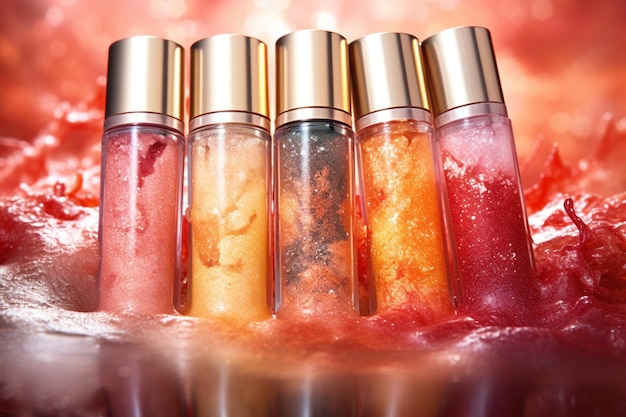 lip gloss bottles on liquid background