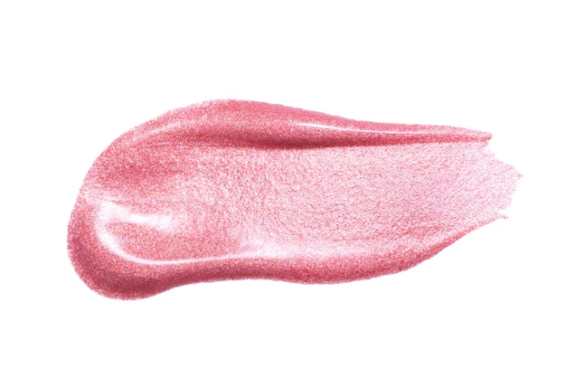 Lip gloss sample isolated on white Smudged pink lipgloss Makeup product sample