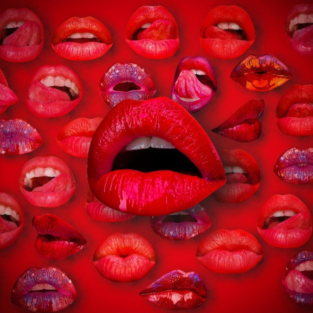 Lips and mouth Female lip in red background Woman lips