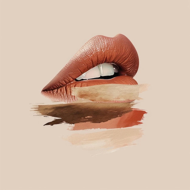 Lips with a brown brush stroke cosmetics lipstick art