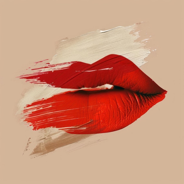 Photo lips with a deep red brush stroke lipstick art cosmetics