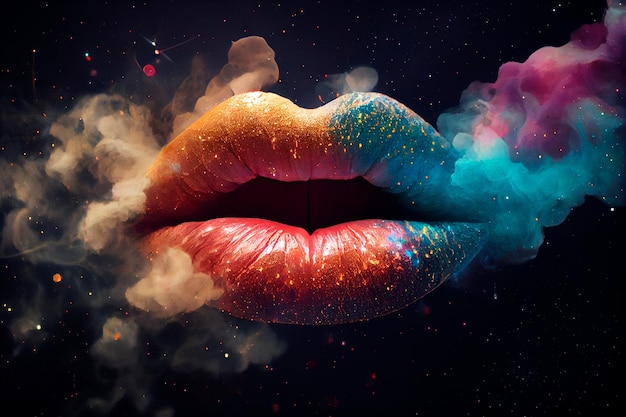 Lips of a woman on a cosmic background Generative AI