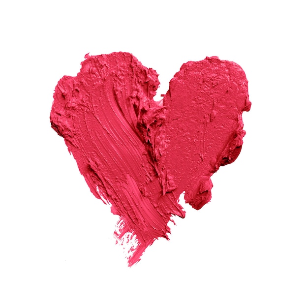 Lipstick smudge or color paint heart shape texture on white background Beauty makeup product swatch and love concept