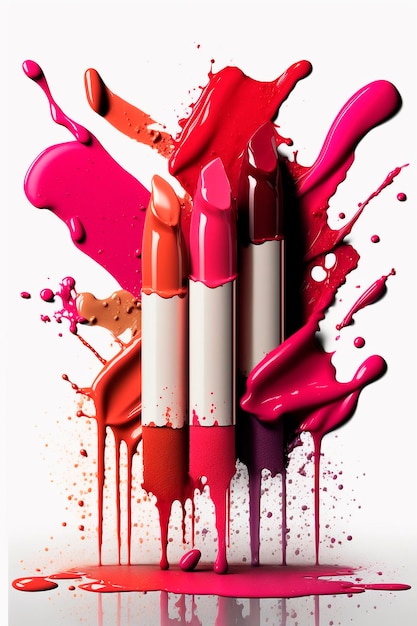 Lipstick splash cosmetics isolate on white background Generative AI