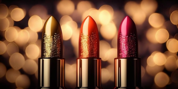 Lipsticks with bokeh light background look luxury glamour