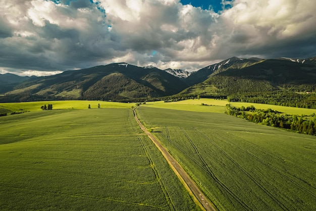 Liptov region in the backround with Liptovska mara lake and Tatras mountains around Liptovsky Mikulas landspace Slovakia